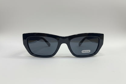 OPIUM Slim Rectangular Sunglasses – Gloss Black Frame with Smoke Grey Lenses