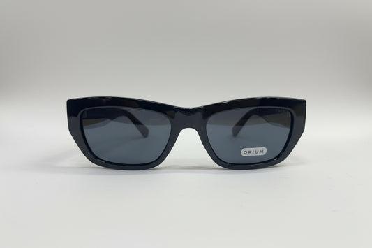 OPIUM Slim Rectangular Sunglasses – Gloss Black Frame with Smoke Grey Lenses