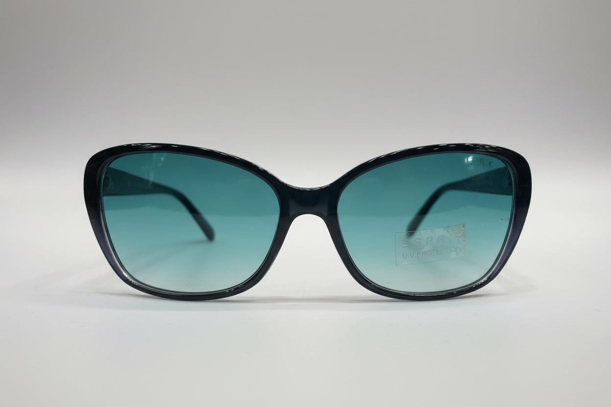 Esprit Cat-Eye Sunglasses – Glossy Black Frame with Blue Gradient Lenses