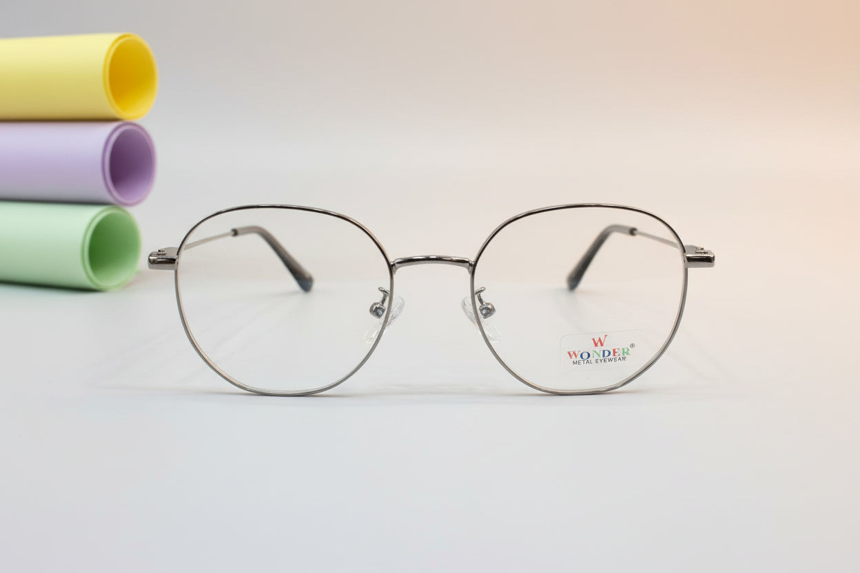 Wonder Silver Round Metal Eyeglasses – Lightweight Full-Rim Unisex Frame