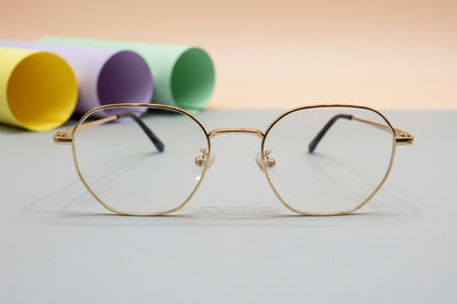 Gold Hexa Metal Eyeglasses – Lightweight Full-Rim Unisex Frame