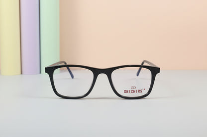 Skechers Black Square Eyeglasses – Lightweight Full-Rim Unisex Frame