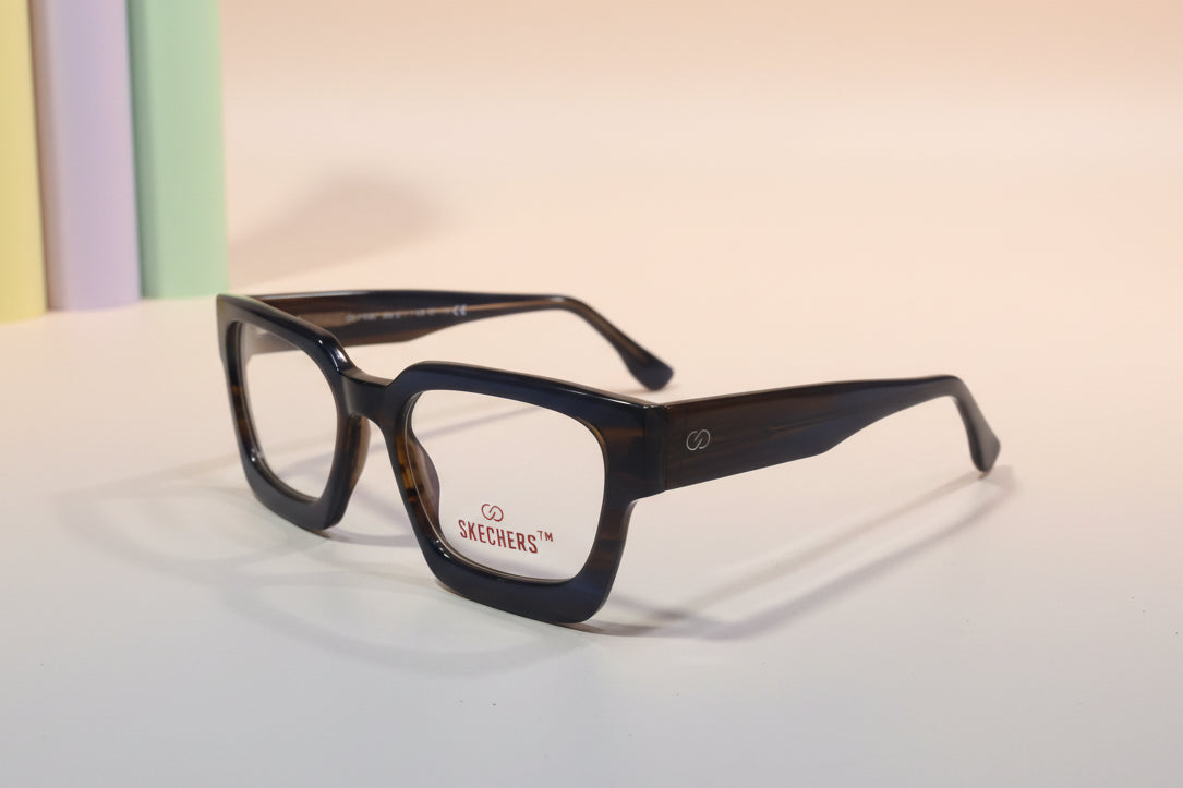 Skechers Brown Tortoiseshell Square Eyeglasses – Lightweight Full-Rim Unisex Frame
