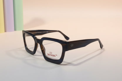 Skechers Brown Tortoiseshell Square Eyeglasses – Lightweight Full-Rim Unisex Frame