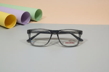 Skechers Transparent Grey Square Eyeglasses – Lightweight Full-Rim Unisex Frame