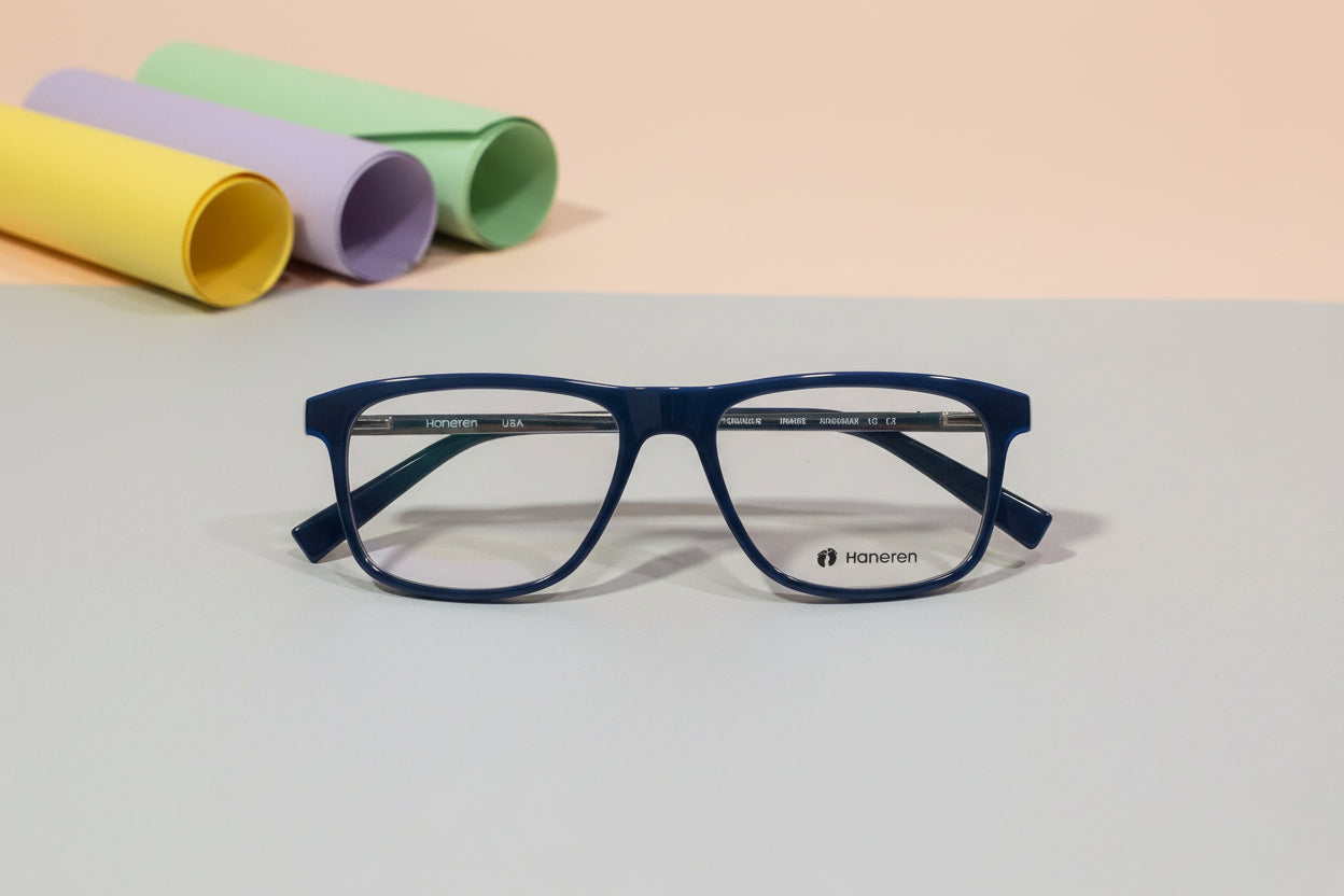 Hangten Navy Blue Rectangle Eyeglasses – Lightweight Full-Rim Unisex Frame