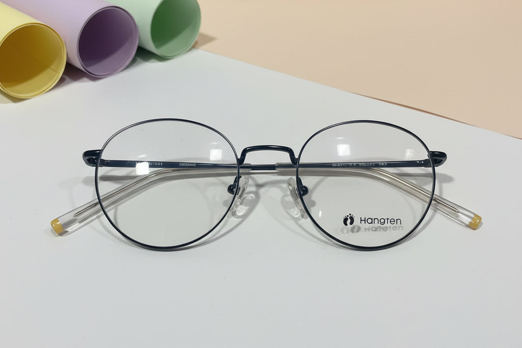 Hangten Black Round Metal Eyeglasses – Lightweight Full-Rim Unisex Frame