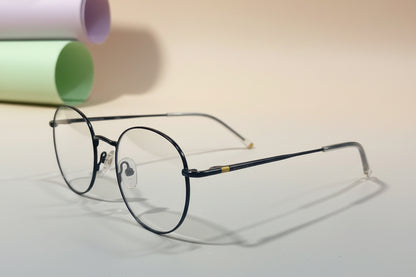 Hangten Black Round Metal Eyeglasses – Lightweight Full-Rim Unisex Frame