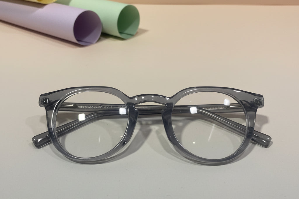 Skechers Transparent Grey Round Eyeglasses – Lightweight Full-Rim Unisex Frame