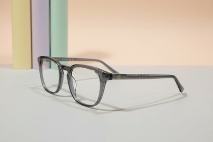 Skechers Transparent Grey Round Eyeglasses – Lightweight Full-Rim Unisex Frame