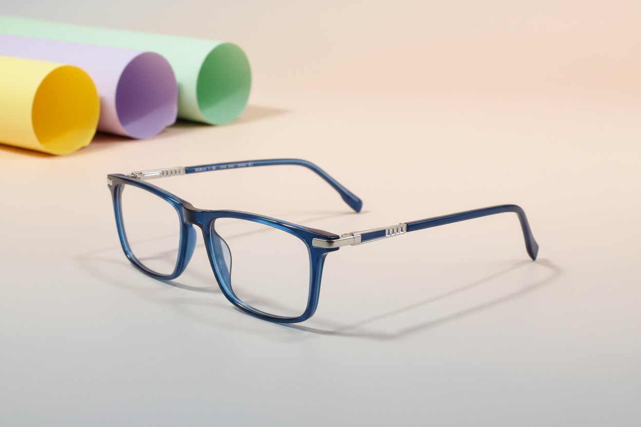 Hangten Blue Rectangular Eyeglasses – Lightweight Full-Rim Unisex Frame