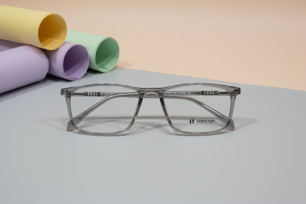 Hangten Transparent Grey Rectangular Eyeglasses – Lightweight Full-Rim Unisex Frame