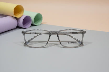Hangten Transparent Grey Rectangular Eyeglasses – Lightweight Full-Rim Unisex Frame