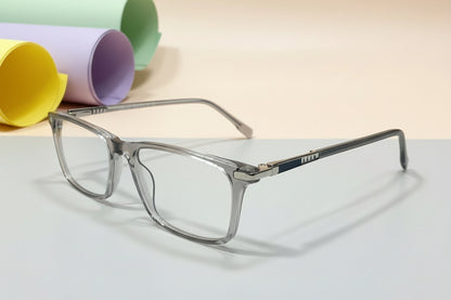 Hangten Transparent Grey Rectangular Eyeglasses – Lightweight Full-Rim Unisex Frame