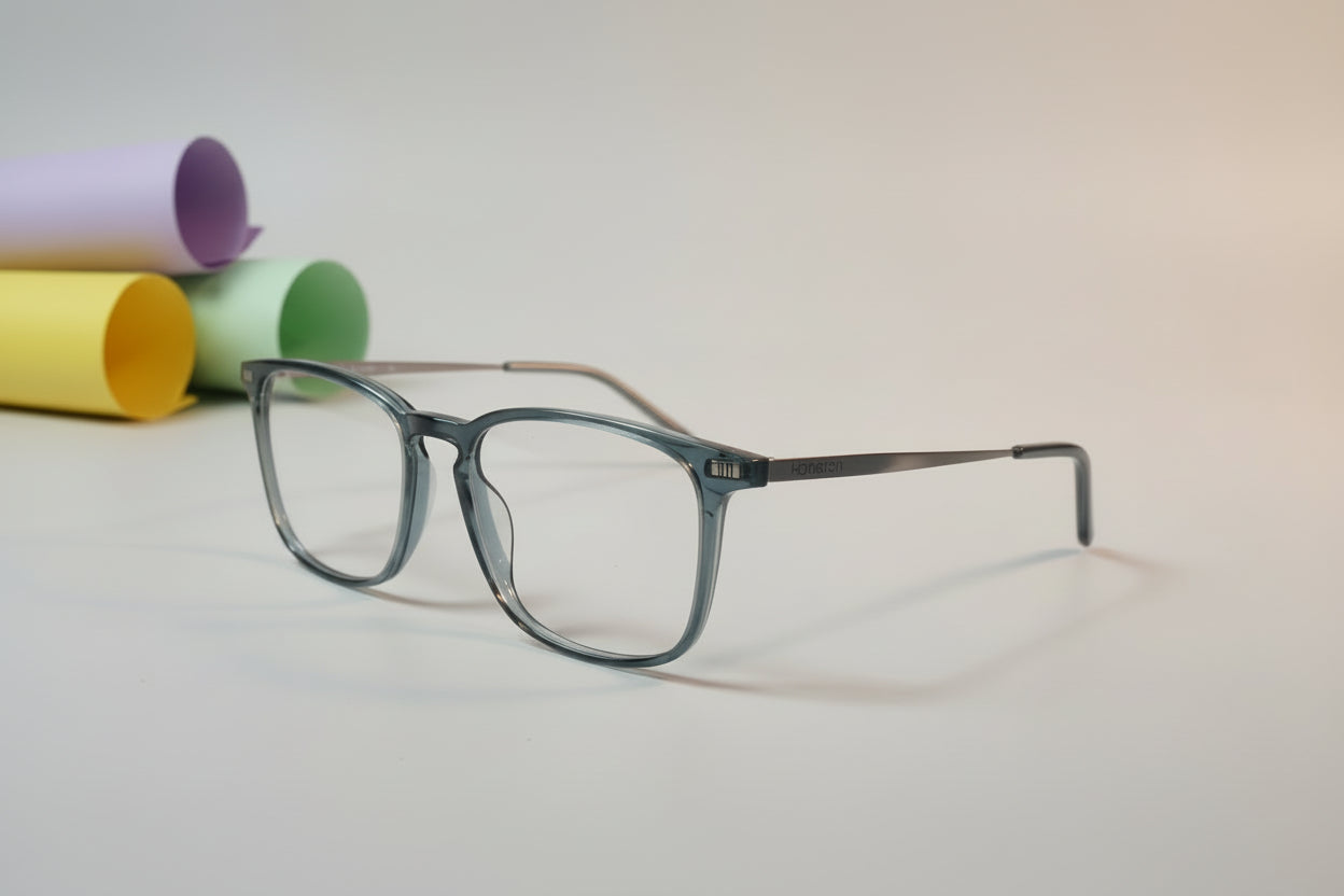 Hangten Transparent Grey Square Eyeglasses – Lightweight Full-Rim Unisex Frame