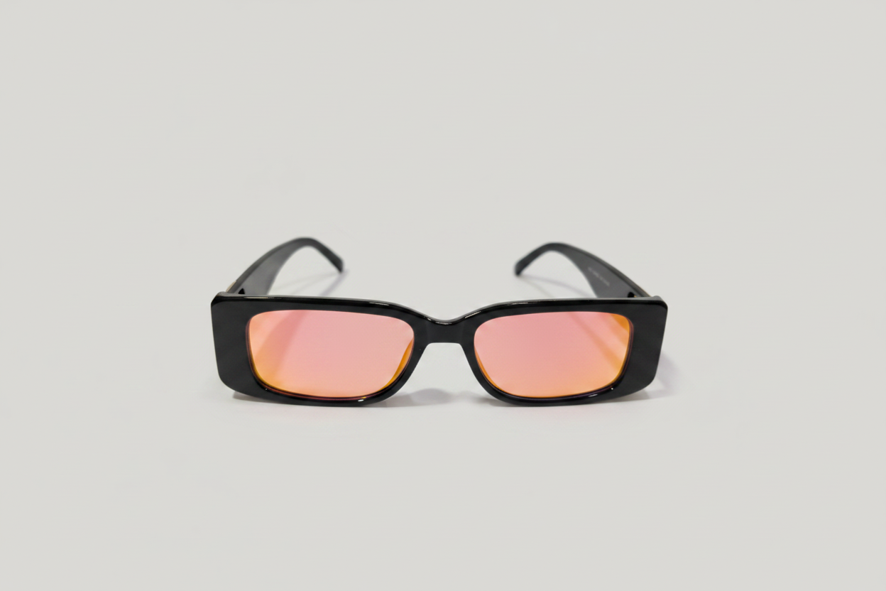 Stylish Rectangle Sunglasses for Kids – Black Frame with Pink Tinted Lenses