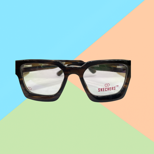 Skechers Tortoise-Brown Geometric Full-Rim Eyeglasses – Bold Unisex Frame